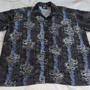 Vintage Street Culture Y2K Dragon Metailic Tribal Button Down size Large